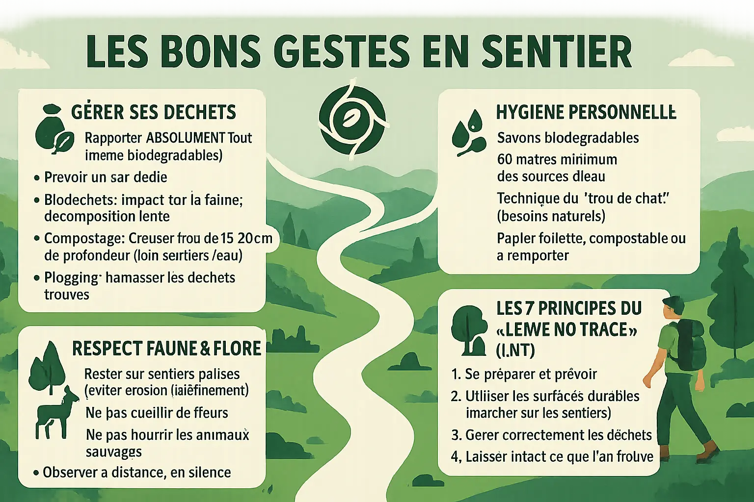 Illustration d'une randonnée zéro déchet en pleine nature